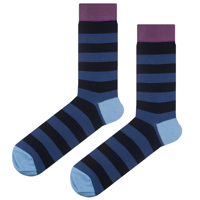 EM Men's Accessories granatowe bawełniane długie skarpetki w paski.jpg