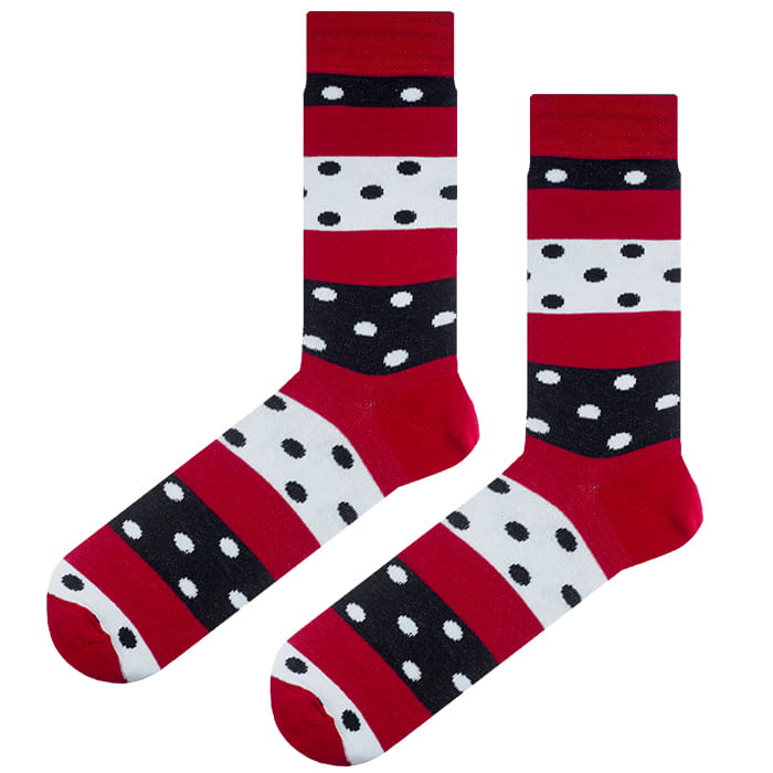 EM Men's Accessories bawełniane długie skarpety czerwone czarne białe w grochy.jpg