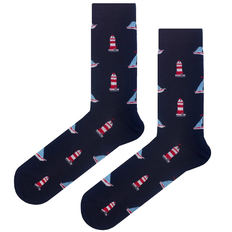 EM Men's Accessories bawełniane skarpetki granatowe w żaglowki - marynarskie.jpg