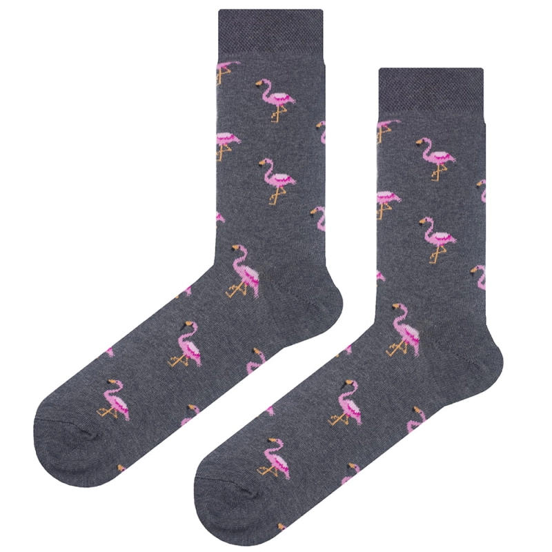 EM Men's Accessories bawełniane kolorowe skarpety szare w flamingi.jpg