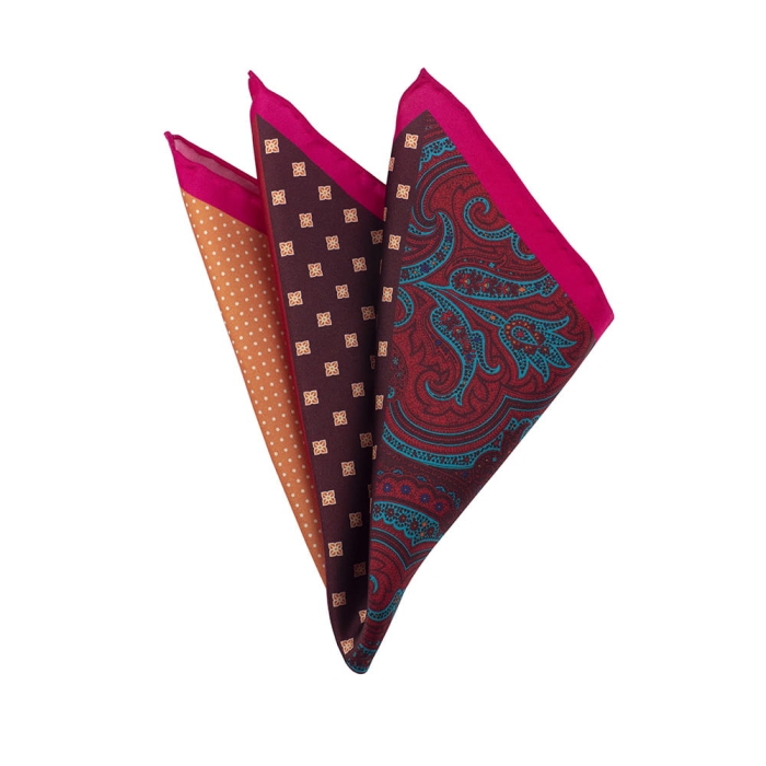EM Men's Accessories poszetka jedwabna poczwórna pomarańczowo-czerwona mikrowzór.jpg