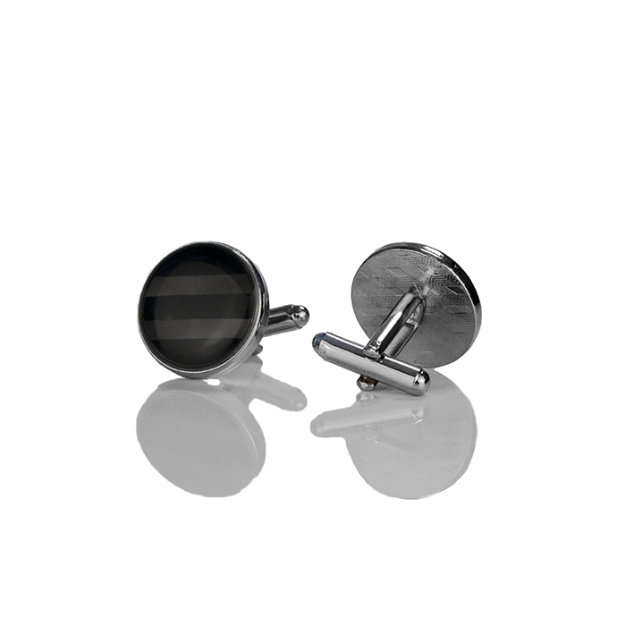 EM Men's Accessories spinki do mankietów okrągłe z paskami srebrno-czarne.jpg