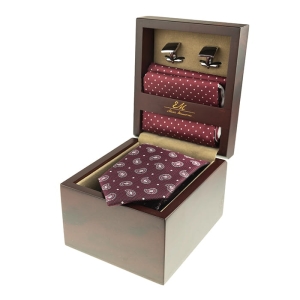 em men's accessories zestaw prezentowy w pudełku krawat poszetka spinki elegancki bordowy (2).jpg