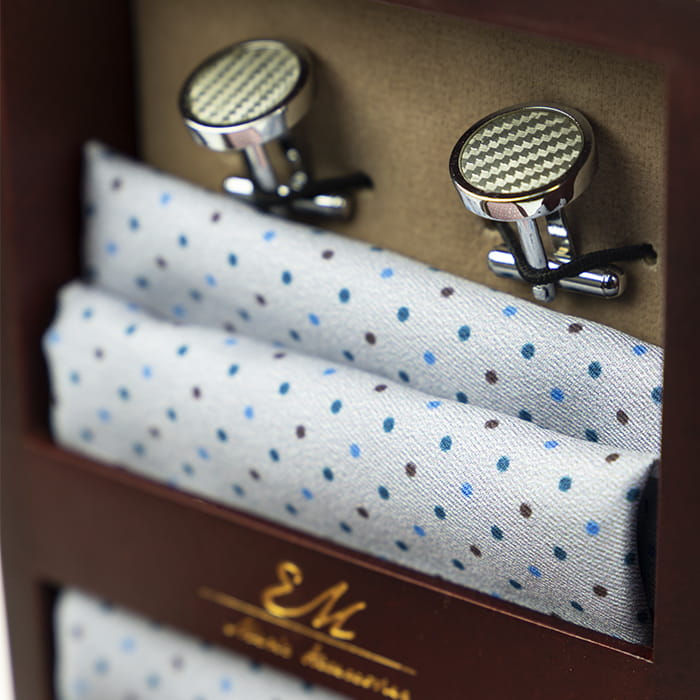 em men's accessories zestaw prezentowy w pudełku krawat poszetka spinki elegancki szary (2).jpg