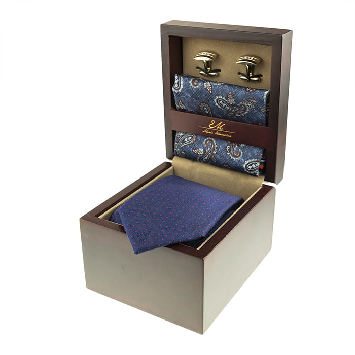 em men's accessories zestaw  prezentowy granatowy krawat poszetka spinki paisley  (2).jpg