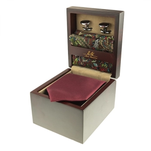 em men's accessories zestaw  prezentowy BORDOWY krawat poszetka spinki   (3).jpg