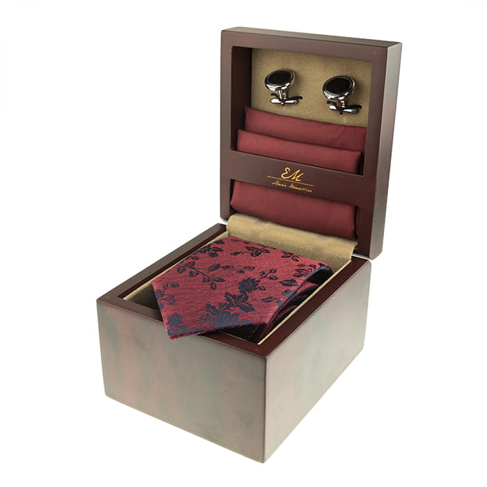 em men's accessories zestaw  prezentowy bordowy krawat poszetka spinki   (1).jpg