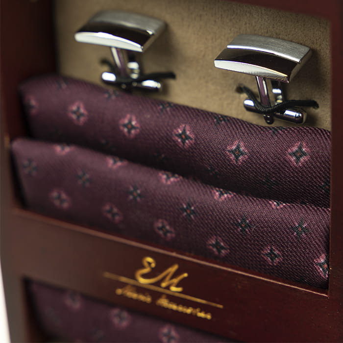 em men's accessories zestaw  prezentowy bordowy krawat poszetka spinki   (1).jpg