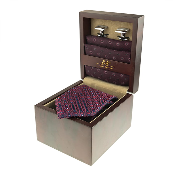 em men's accessories zestaw  prezentowy bordowy krawat poszetka spinki   (3).jpg