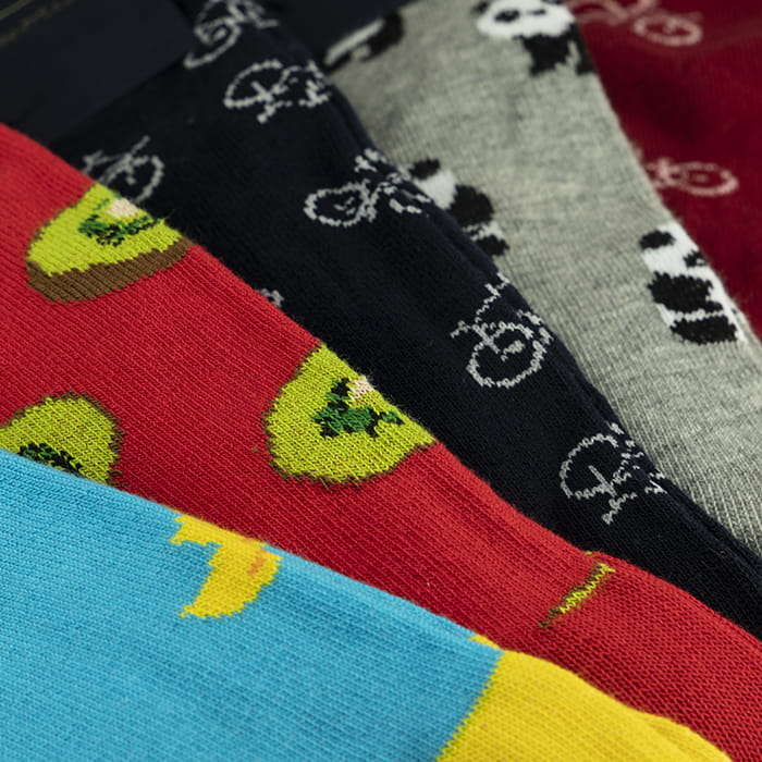 EM Men's Accessories zestaw pięciu par skarpetek pandy rowery kiwi kaczki.jpg
