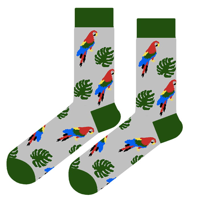 em mens accessories skarpety bawełniane szare papugi liście monstery.jpg