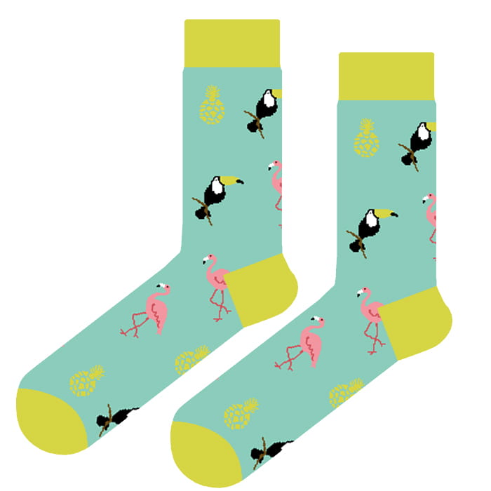 em mens accessories skarpety bawełniane zielone w tukany flamingi anansy.jpg