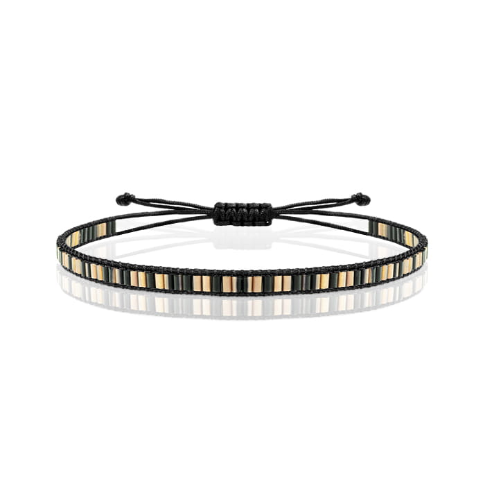 EM Men's Accessories Bransoletka z koralikami szklanymi w kolorze czarnym i beżowym .jpg