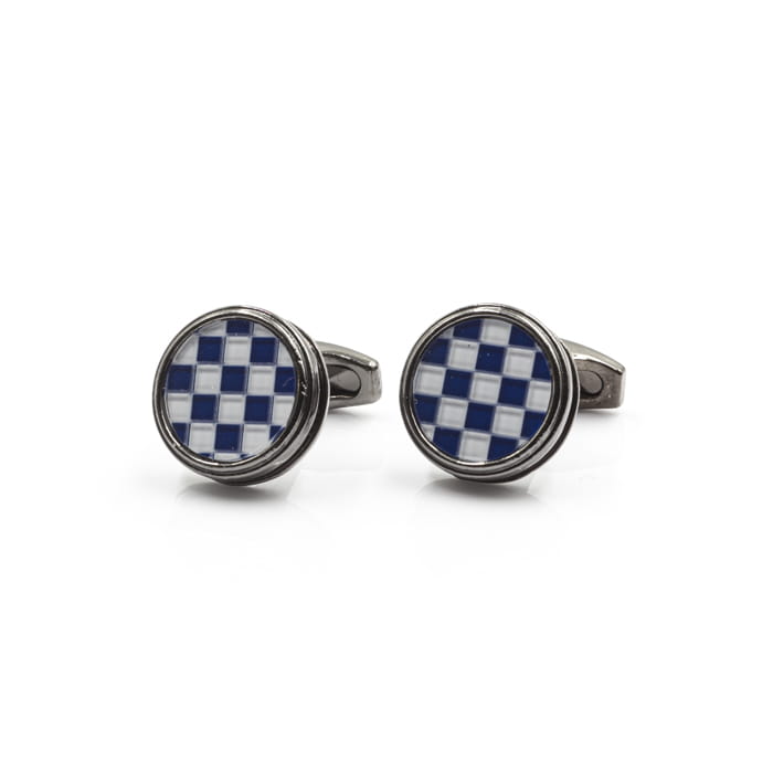 EM Men's Accessories spinki do mankietów w biało-granatową kratę.jpg