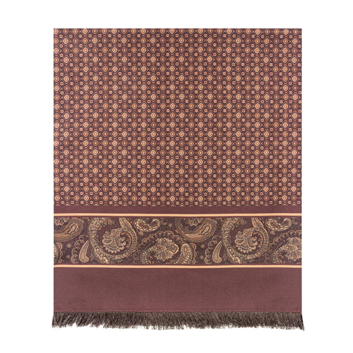 Męski szalik wykonany z jedwabiu i wełny we wzory w kolorze brązowym EM 4 / wełniany - jedwabny