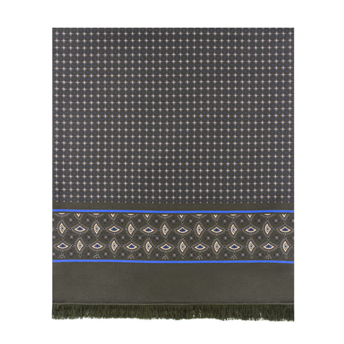 Męski szalik wykonany z jedwabiu i wełny we wzory w kolorze ciemnozielonym EM 9 / wełniany - jedwabny