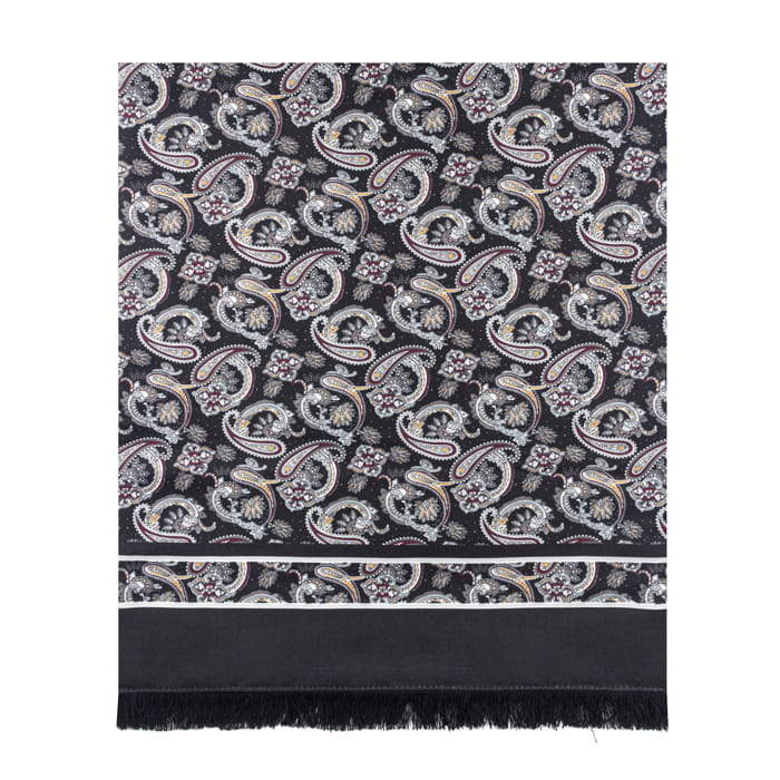 Męski szalik wykonany z jedwabiu i wełny w paisley w kolorze czarnym EM 82 / wełniany - jedwabny (