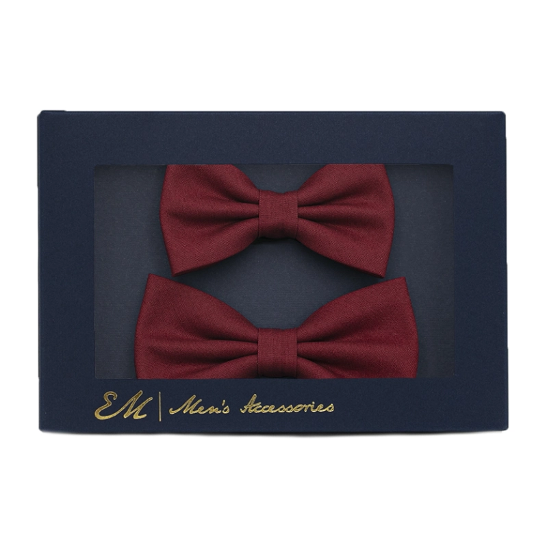 ZESTAW MUCHA BAWEŁNIANA TATA + SYN bordowa gładka