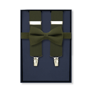 1155040300142 a oliwkowe EM men's accessories zestaw szelki wełniane+mucha wełniana