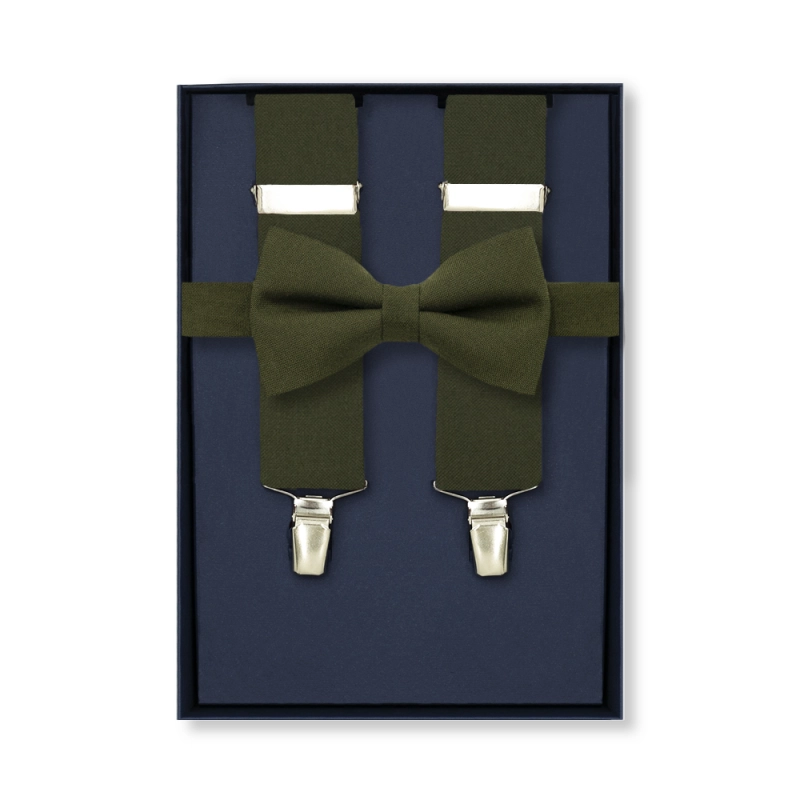 1155040300142 a oliwkowe EM men's accessories zestaw szelki wełniane+mucha wełniana