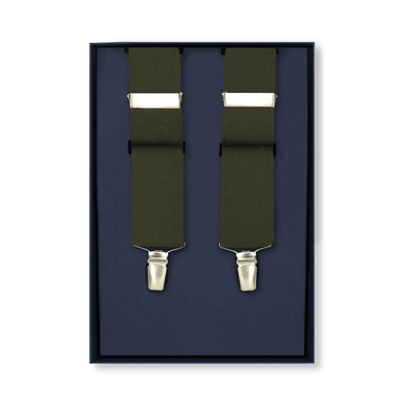 1155040300142 b oliwkowe EM men's accessories zestaw szelki wełniane+mucha wełniana