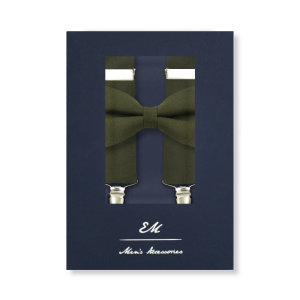 1155040300142 oliwkowe EM men's accessories zestaw szelki wełniane+mucha wełniana