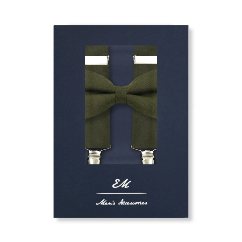 1155040300142 oliwkowe EM men's accessories zestaw szelki wełniane+mucha wełniana