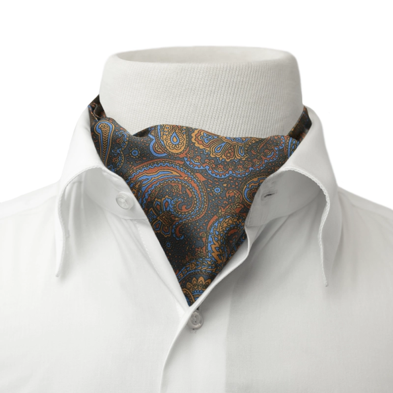 EM men's accessories Fular jedwabny granatowy paisley wzory wiązanie fularu.jpg