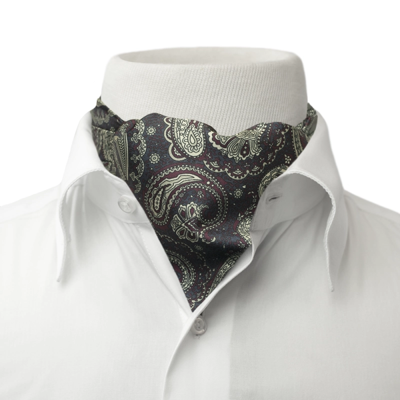 EM men's accessories Fular jedwabny granatowy paisley wzory wiązanie fularu.jpg