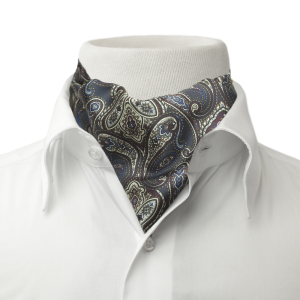 EM men's accessories Fular jedwabny  granatowy wzory wiązanie fularu.jpg