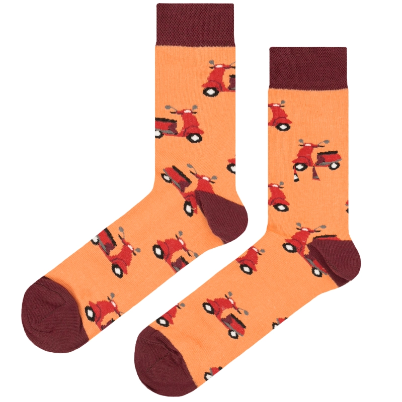 EM Men's Accessories bawełniane skarpety pomarańczowe w czerwone skutery.jpg