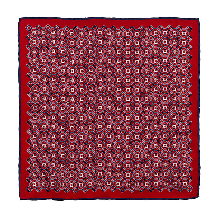 EM Men's Accessories poszetka jedwabna czerwona we wzory geometryczne.jpg