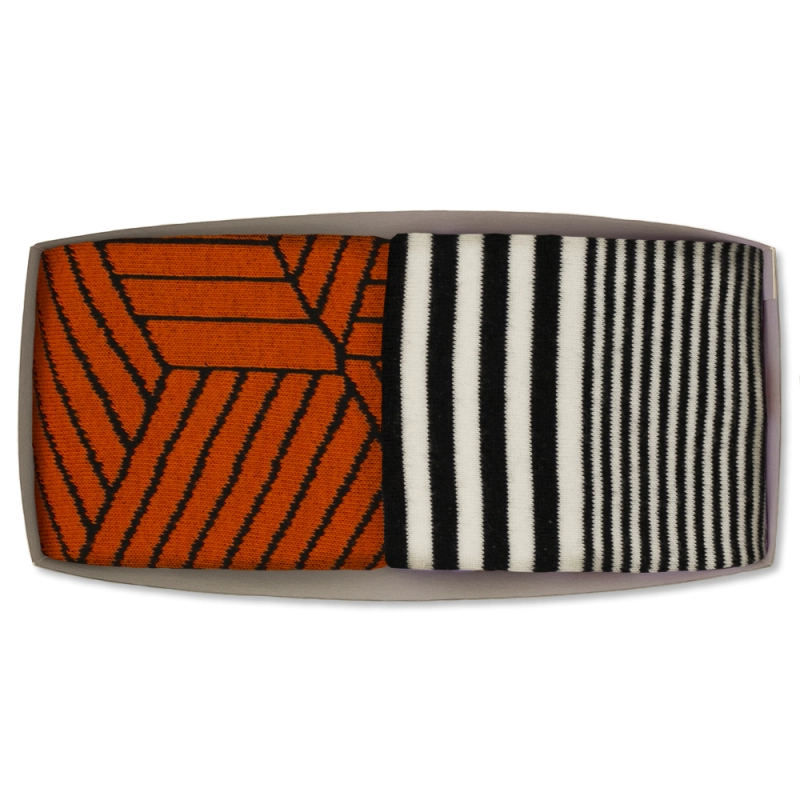EM Men's Accessories zestaw dwóch par skarpet pomarańczowo-czarnych i biało-czarnych bawełnianych w prążki.jpg
