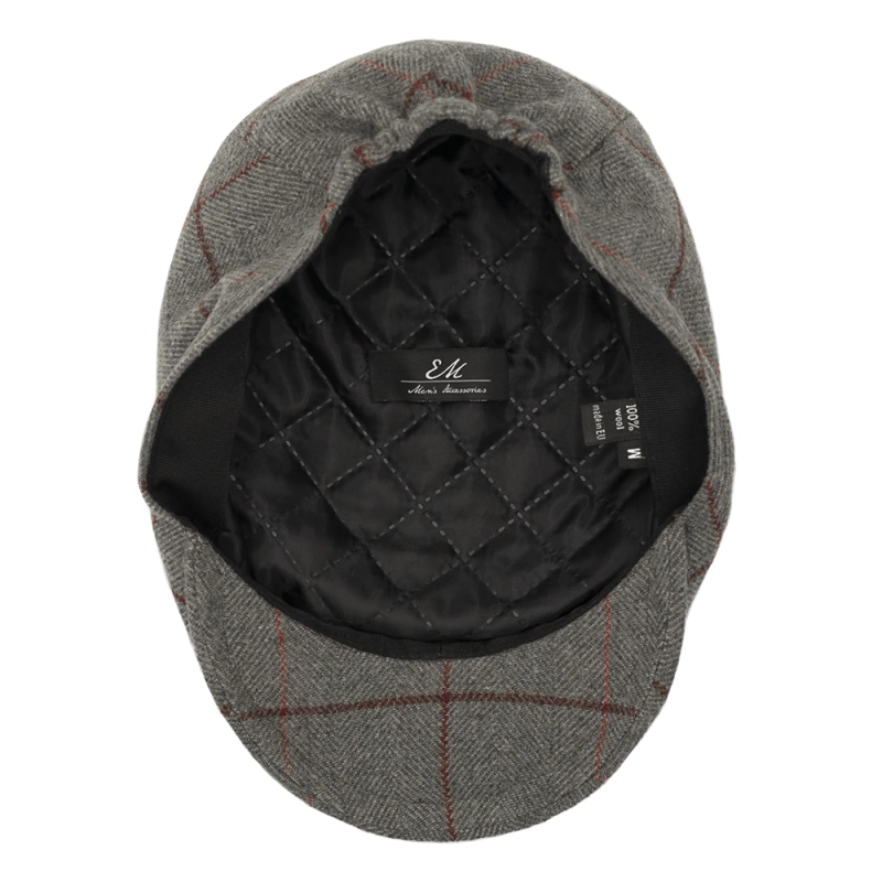 Kaszkiet jesienny wełniany szary w jodełkę EM 1