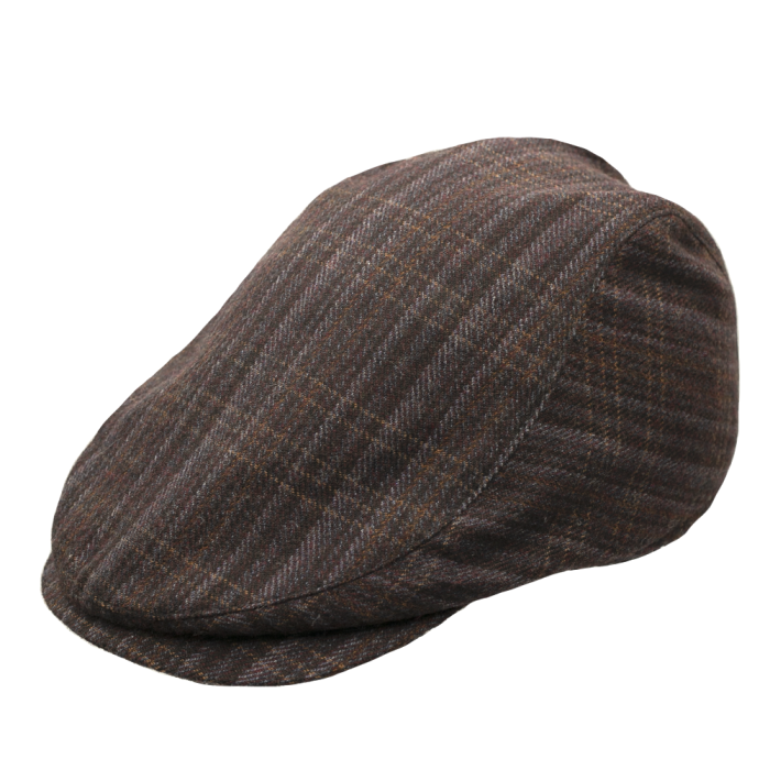 Kaszkiet jesienny wełniany brązowy w kratkę EM 10