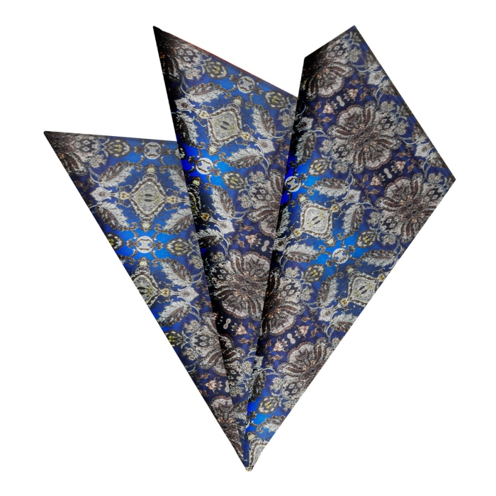 Poszetka bawełniana granatowo-złota paisley