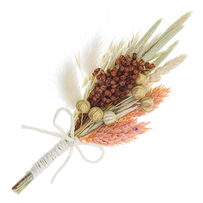 Wpinka / pins do butonierki BOHO beżowy - wykonany z suszonych kwiatów / suszków ślubna