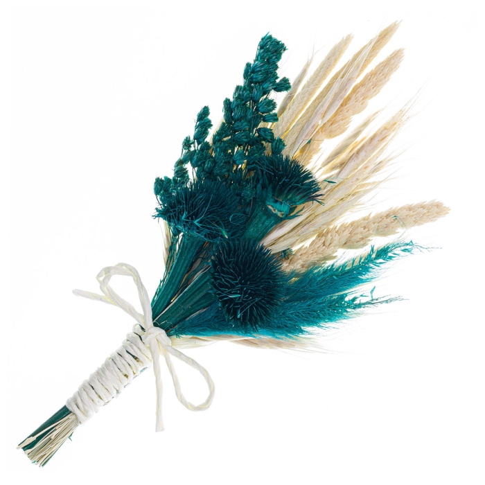 Wpinka / pins do butonierki BOHO turkusowy - wykonany z suszonych kwiatów / suszków