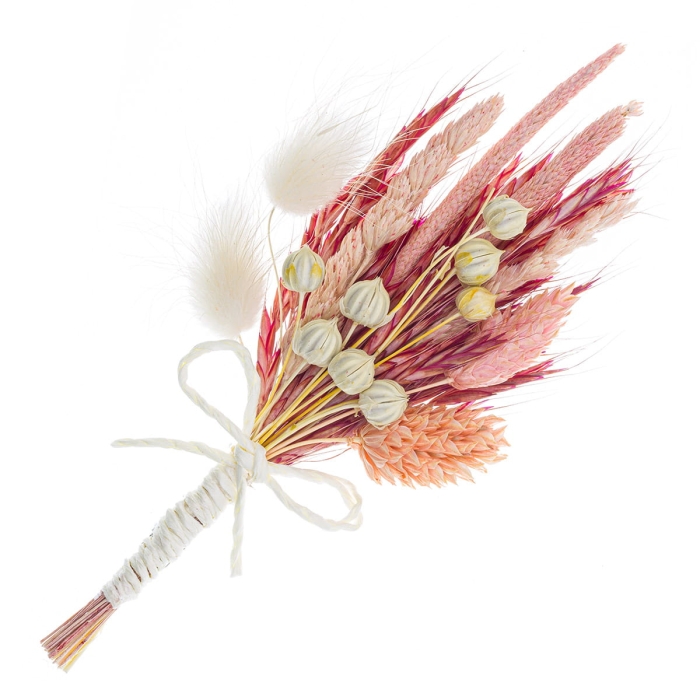 Wpinka / pins do butonierki BOHO różowy - wykonany z suszonych kwiatów / suszków ślubny