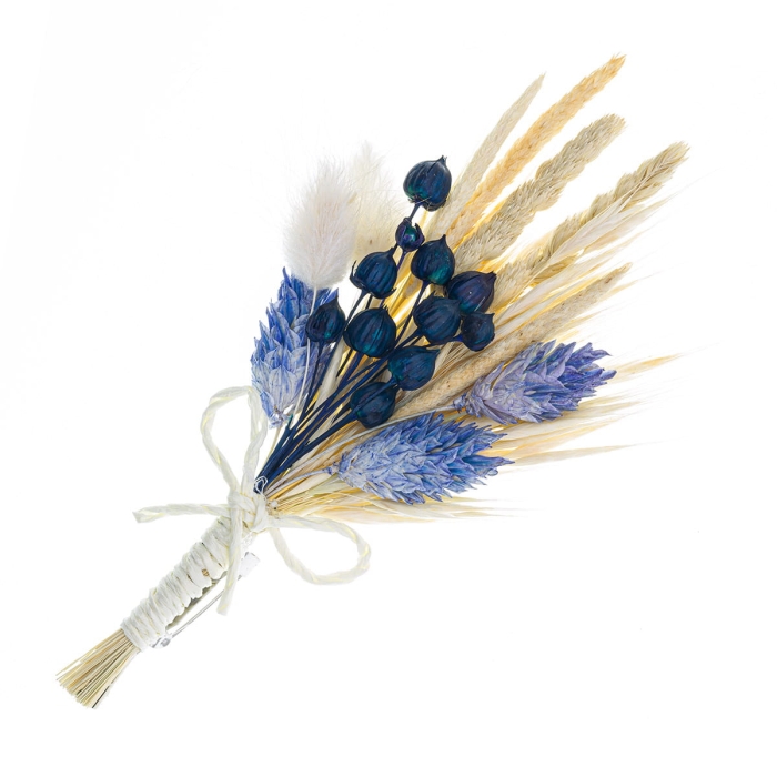 Wpinka / pins do butonierki BOHO chabrowy - wykonany z suszonych kwiatów / suszków