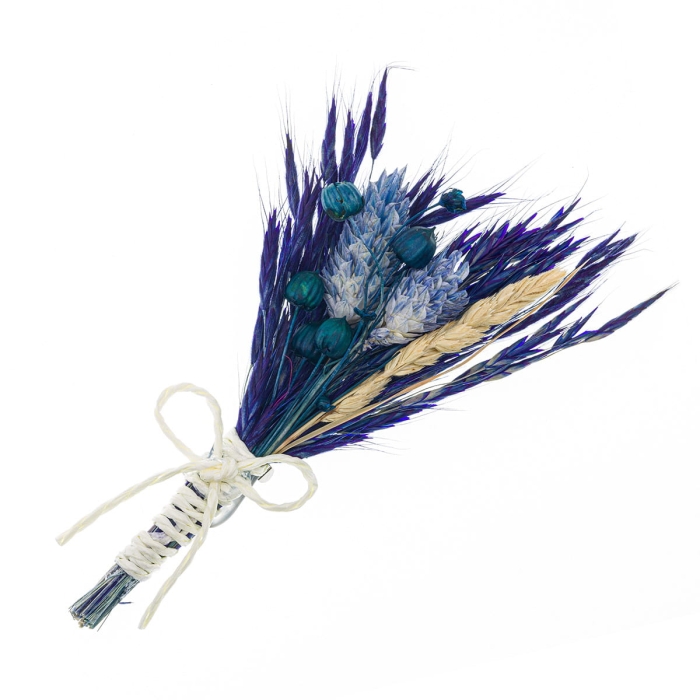 Wpinka / pins do butonierki BOHO kobaltowy - wykonany z suszonych kwiatów / suszków