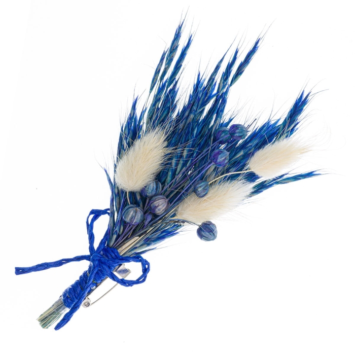 Wpinka / pins do butonierki BOHO kobaltowy - wykonany z suszonych kwiatów / suszków