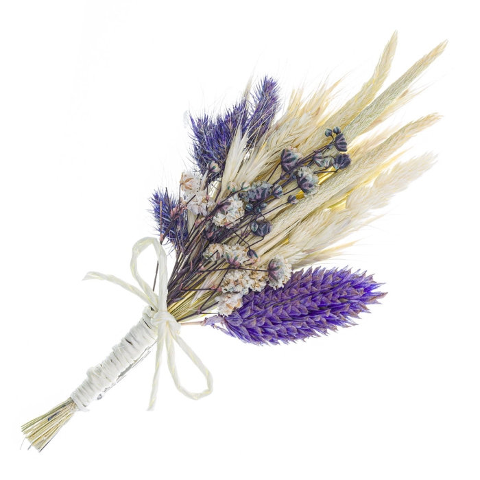 Wpinka / pins do butonierki BOHO wrzosowy - wykonany z suszonych kwiatów / suszków