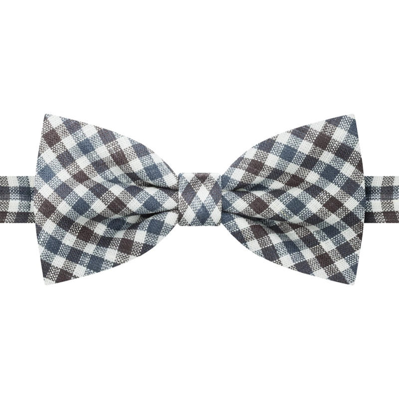 Mucha z lnu brązowa niebieska w kratę