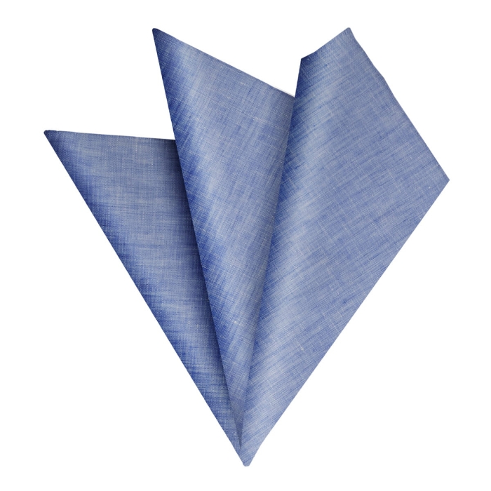 Poszetka lniana niebieska obszyta ręcznie