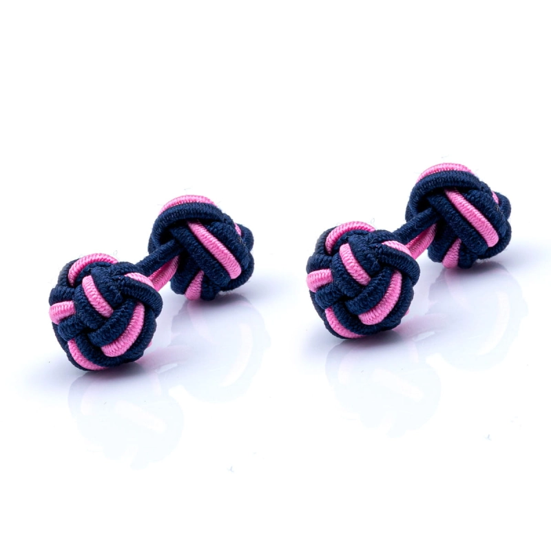 Spinki supełki jedwabne gumki granatowo-różowe