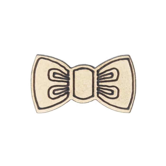 Wpinka do butonierki - drewniana kokardka / mucha jasna