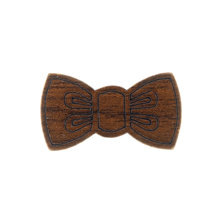 Wpinka do butonierki - drewniana kokardka / mucha ciemna