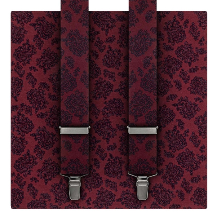 Zestaw szelki + mucha w paisley kolor bordowy