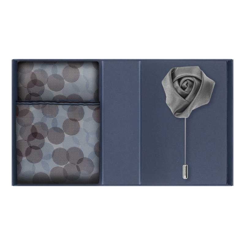 Zestaw prezentowy kolor szary: jedwabna poszetka +szpilka